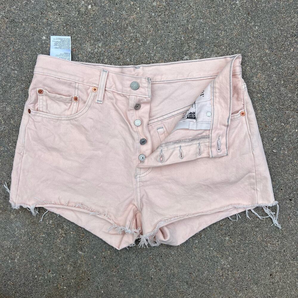 Levi's 501 Button Fly Cut Off Festival Shorts Peach Denim Jean